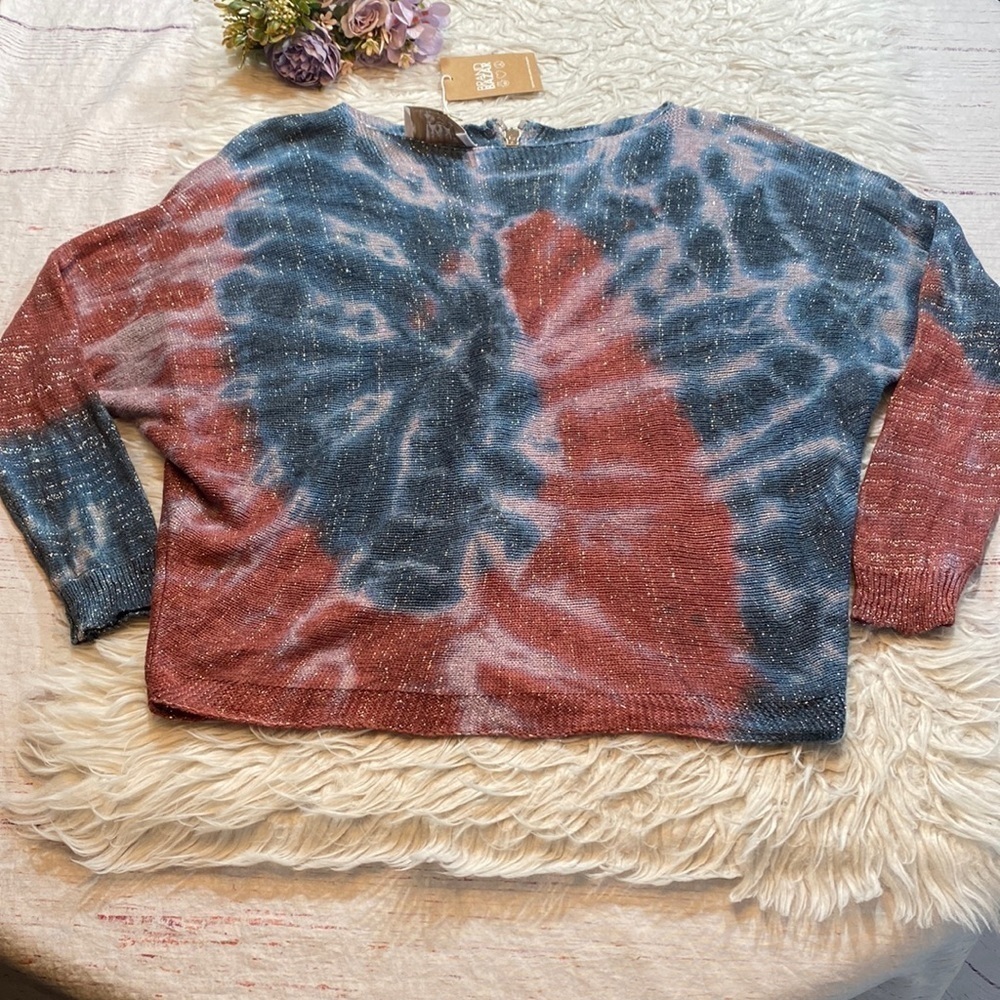 NWT Brand Bazar Tie Dye Zip Top sz OS